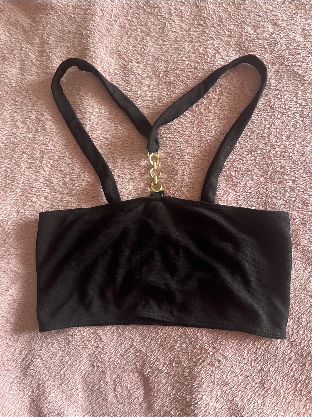 Motel Rocks Black Crop Top with Gold Chain Detail